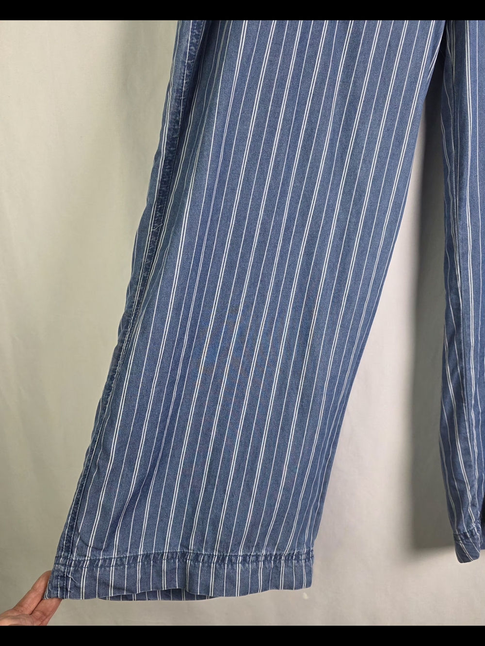 Zac & Rache Blue and White Striped Drawstring Wide Leg Capri Pants Size L - Picture 3 of 5